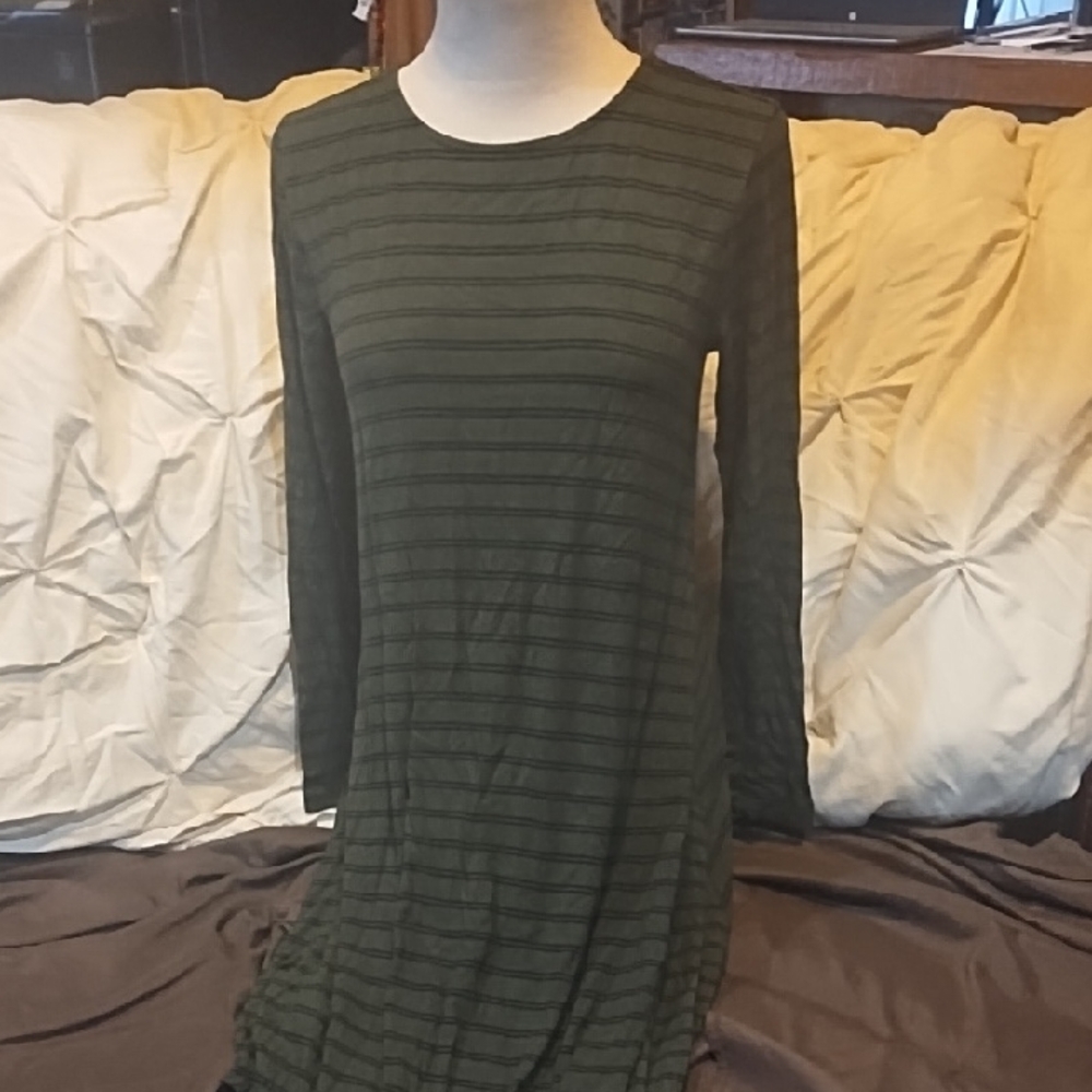 Old Navy Dark Green Striped Long Sleeve Dress